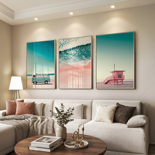 Beach Art Print Set of 3 – Vintage Kombi Lifeguard Tower Coastal Wall Art – 22-06 — artwork preview 7