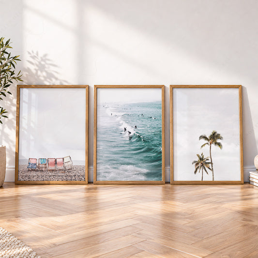 Coastal Beach Photography Set of 3 Prints – Surf Palm Tree Wall Art – 22-22 — artwork preview 4