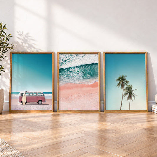 Beach Wall Art Set of 3 Prints – Coastal Surf Van Palm Tree Poster – 22-11 — artwork preview 4
