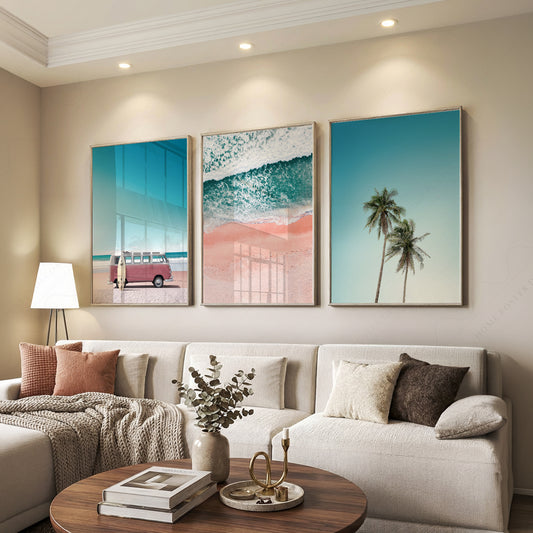 Beach Wall Art Set of 3 Prints – Coastal Surf Van Palm Tree Poster – 22-11 — artwork preview 7