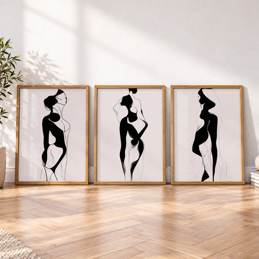 Minimalist Female Figure Line Art Set of 3 Prints – Modern Wall Decor – 00-02 — artwork preview 4