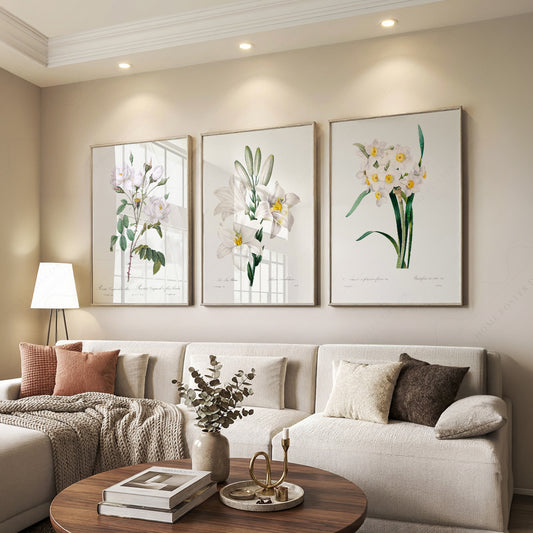 Botanical Gallery Wall Art Set of 3 – Vintage White Flower Prints – 0-05 — artwork preview 7
