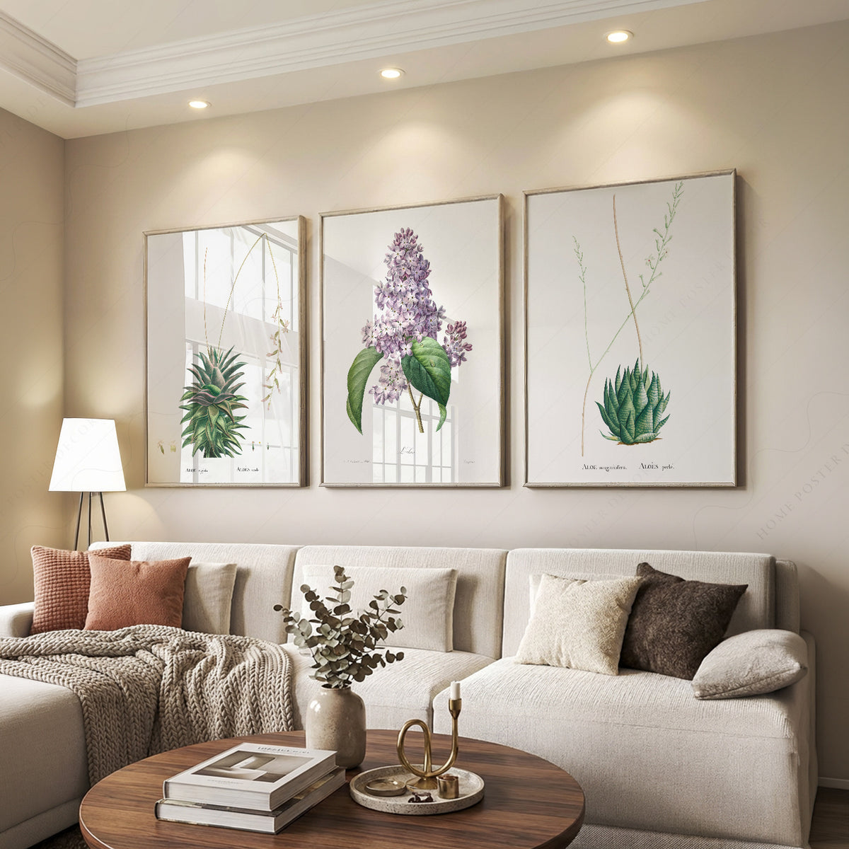 Botanical Gallery Wall Art Set of 3 Prints – Vintage Aloe & Lilac Poster – 0-06 — artwork preview 7