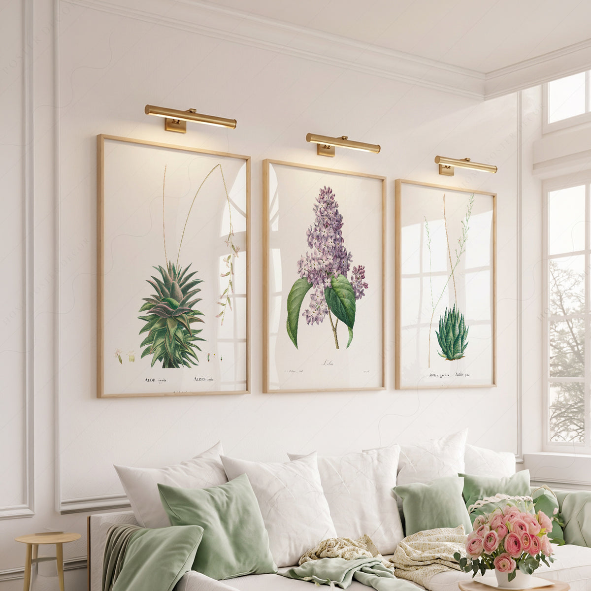Botanical Gallery Wall Art Set of 3 Prints – Vintage Aloe & Lilac Poster – 0-06 — artwork preview 6