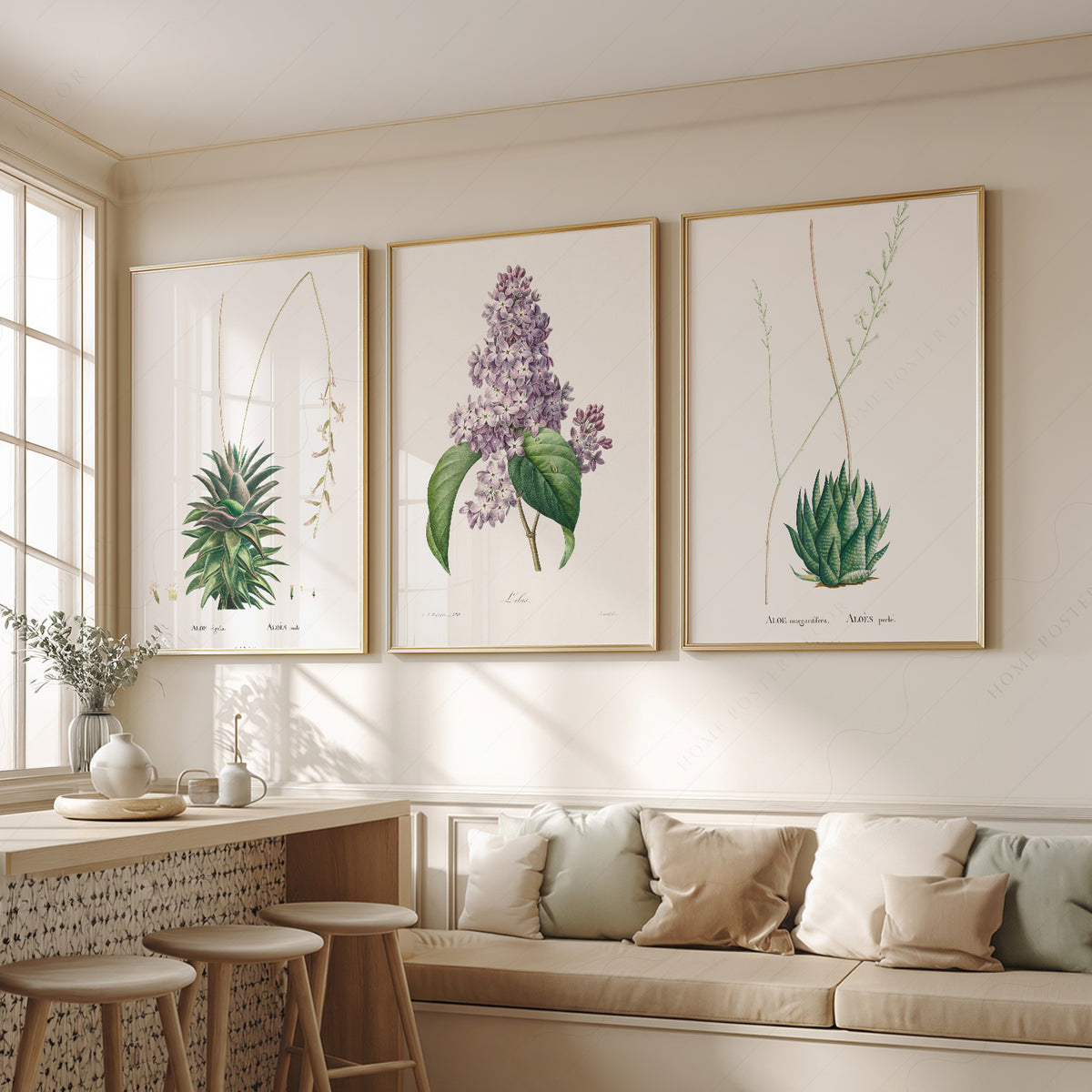 Botanical Gallery Wall Art Set of 3 Prints – Vintage Aloe & Lilac Poster – 0-06 — artwork preview 2