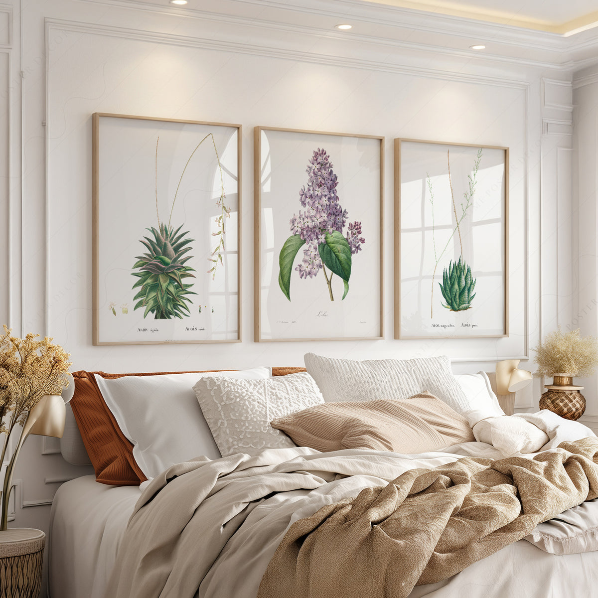 Botanical Gallery Wall Art Set of 3 Prints – Vintage Aloe & Lilac Poster – 0-06 — artwork preview 3