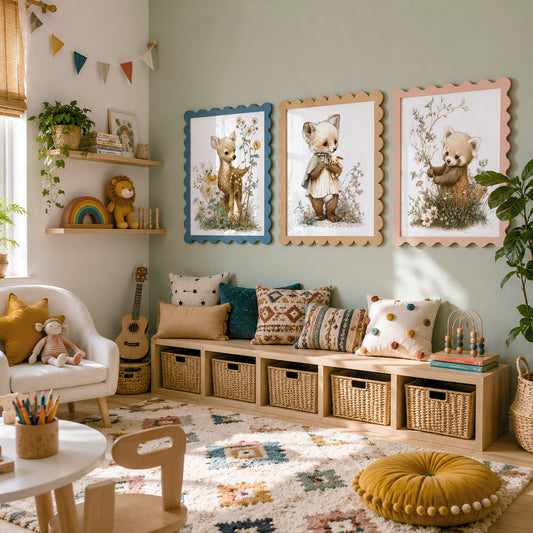 Woodland Nursery Art Set of 3 – Deer Fox Red Panda Storybook Prints – 70-01 — artwork preview 10