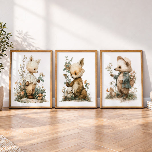 Woodland Nursery Art Set – Whimsical Forest Animals Storybook Prints – 70-02 — artwork preview 4