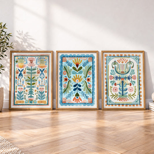 Boho Floral Tapestry Art Print Set of 3 – Maximalist Folk Wall Decor – 69-01 — artwork preview 4