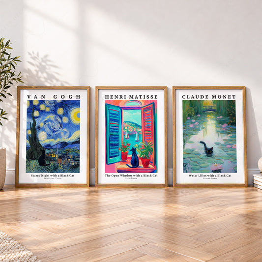 Black Cat Art Print Set – Van Gogh Matisse Monet Inspired Wall Art – 62-31 — artwork preview 4