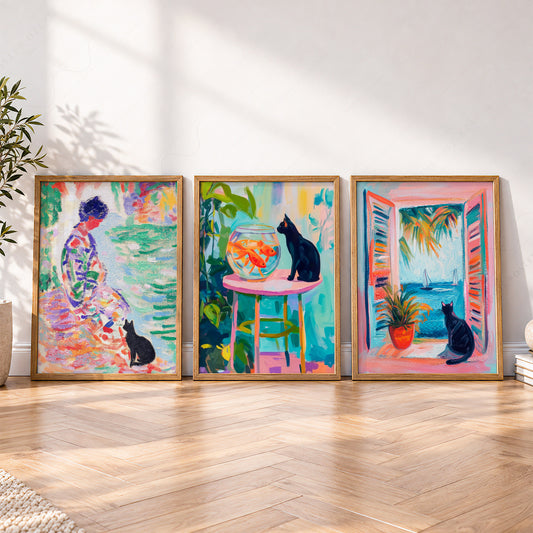 Matisse Inspired Black Cat Art Print Set of 3 – Colorful Wall Art Decor – 62-26 — artwork preview 4