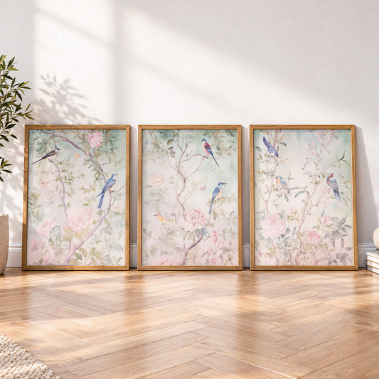 Chinoiserie Bird and Flower Art Prints Set of 3 – Elegant Wall Decor – 55-05 — artwork preview 4