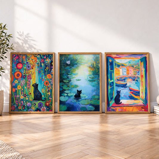 Black Cat Art Print Set of 3 – Famous Paintings Inspired Wall Art Posters – 62-16 — artwork preview 4