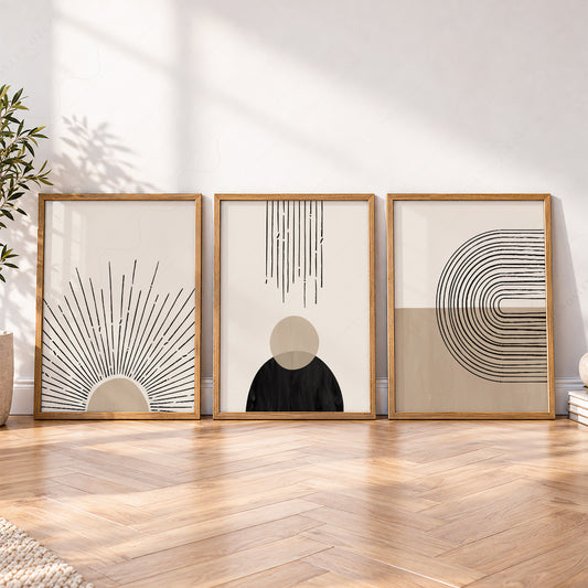 Mid-Century Modern 3 Piece Wall Art Set – Minimalist Boho Poster Collection – 51-16 — artwork preview 4