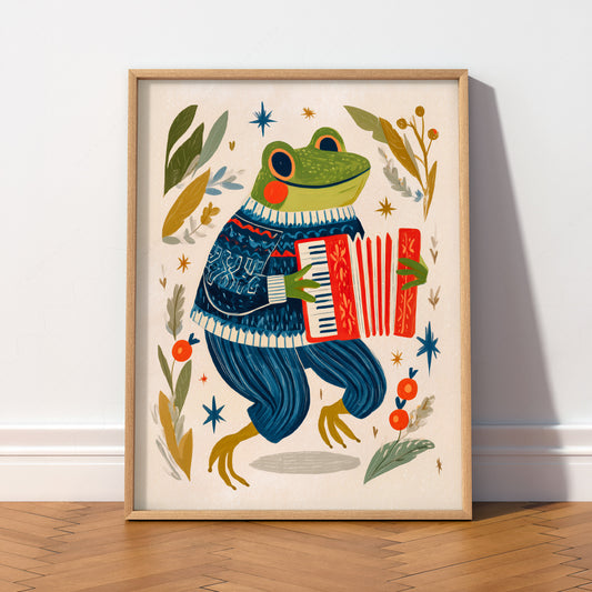 Accordion Frog Nursery Art Print – Whimsical Kids Room Wall Decor – 67-06 — artwork preview 2