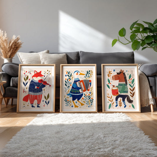 Woodland Animal Musician Print Set of 3 – Whimsical Nursery Wall Art – 67-15 — artwork preview 4