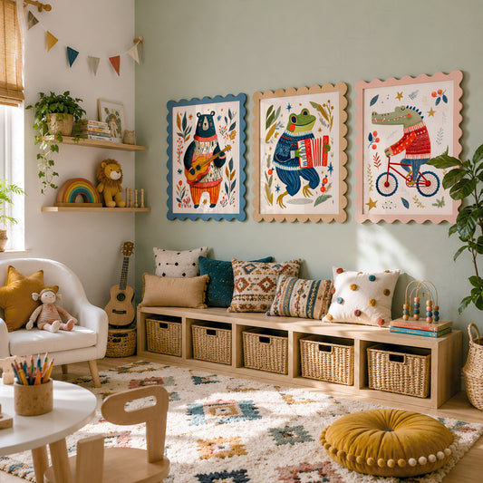 Whimsical Animal Print Set of 3 – Bear Frog and Crocodile Wall Art – 67-09 — artwork preview 10