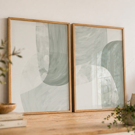 Mid-Century Modern Abstract Print Set of 2 – Sage Green Wall Art Posters – 51-09 — artwork preview 8