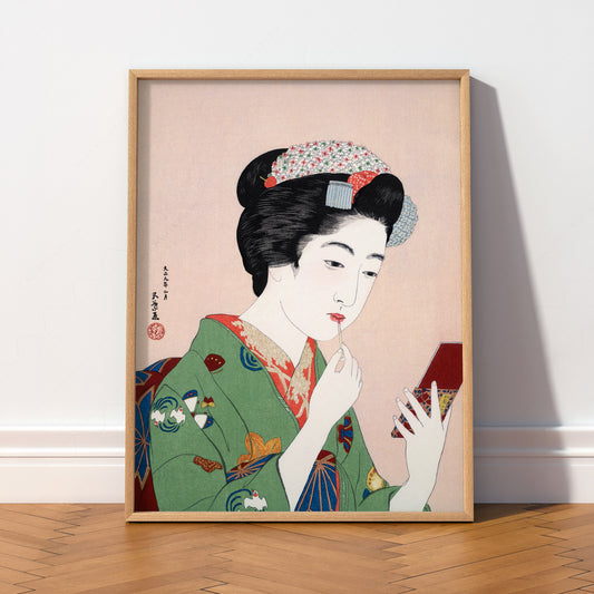 Goyo Hashiguchi Woman Applying Lipstick Print – Japanese Ukiyo-e Wall Art — artwork preview 2