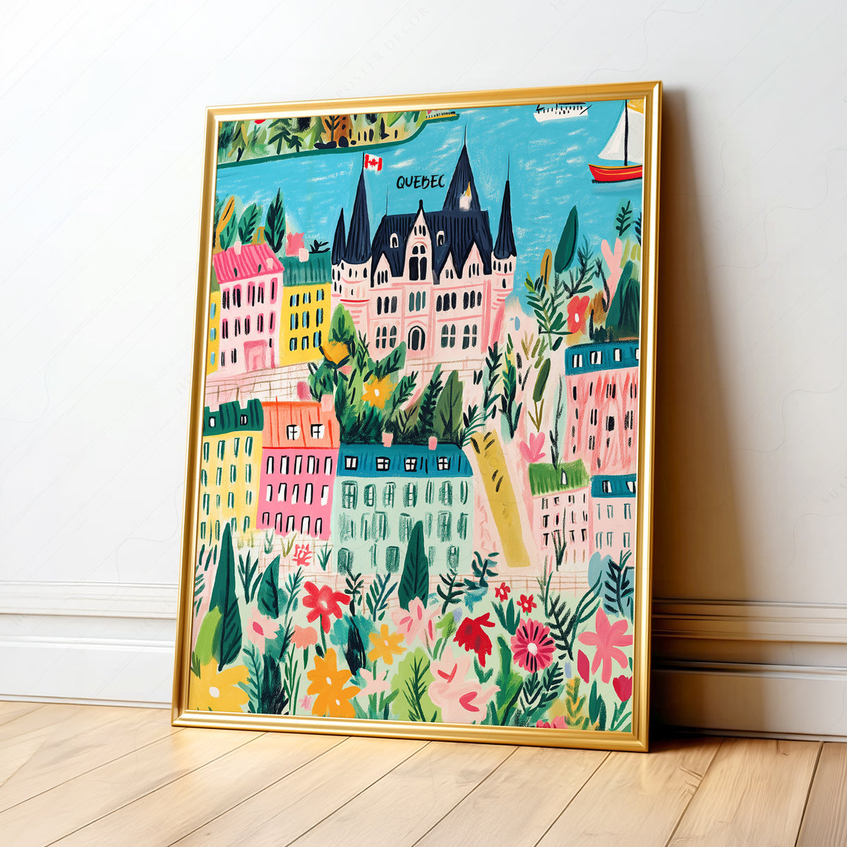 Quebec City Colourful Illustration Art Print — artwork preview 1