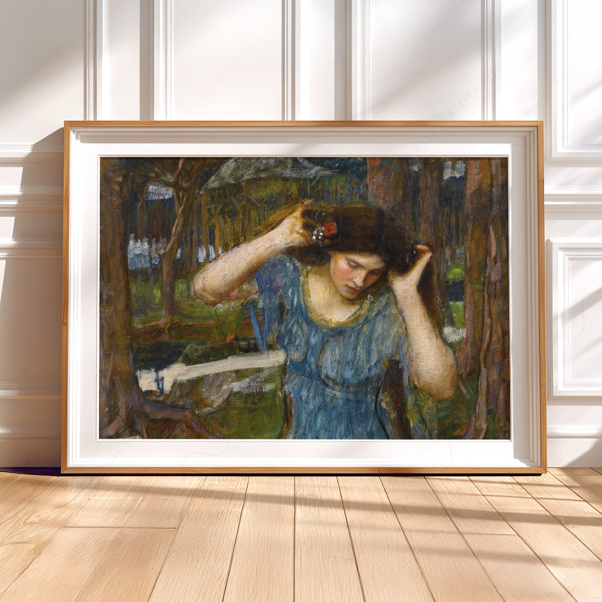 John William Waterhouse Woman in Blue in a Woodland Art Print — artwork preview 5