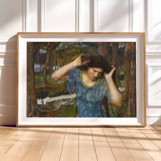 John William Waterhouse Woman in Blue in a Woodland Art Print — artwork preview 5