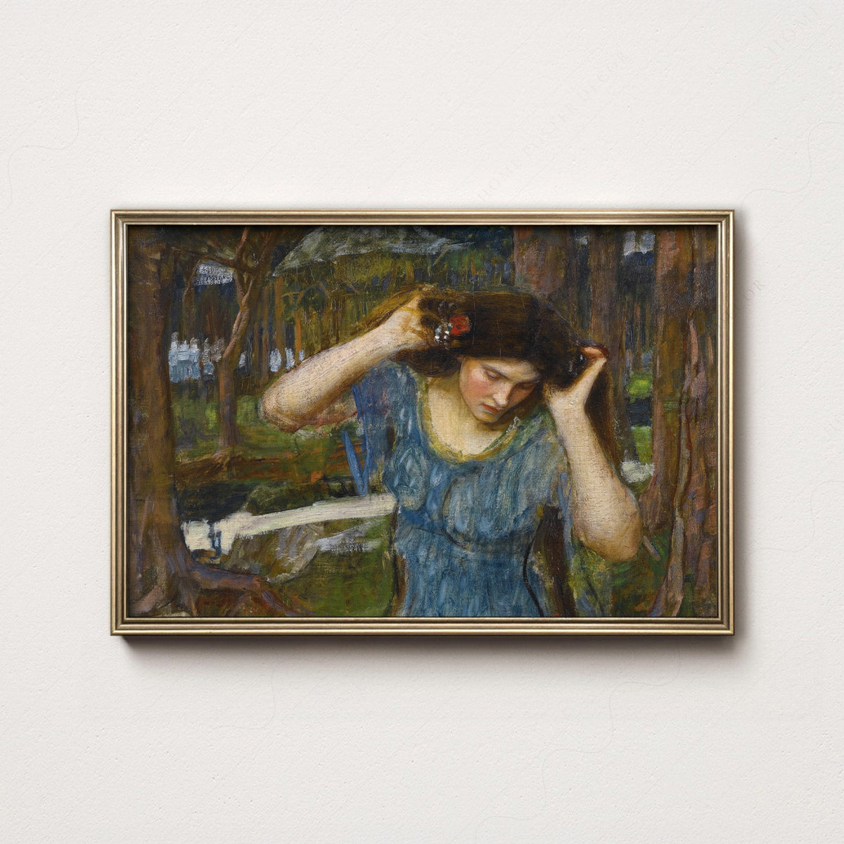 John William Waterhouse Woman in Blue in a Woodland Art Print — artwork preview 7