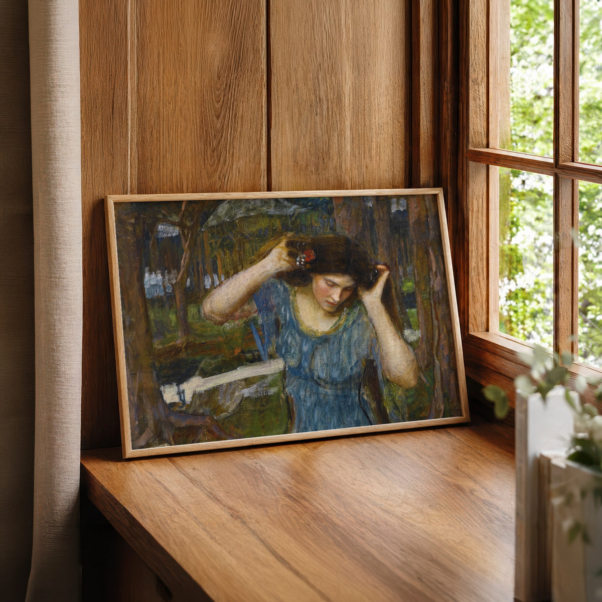 John William Waterhouse Woman in Blue in a Woodland Art Print — artwork preview 22