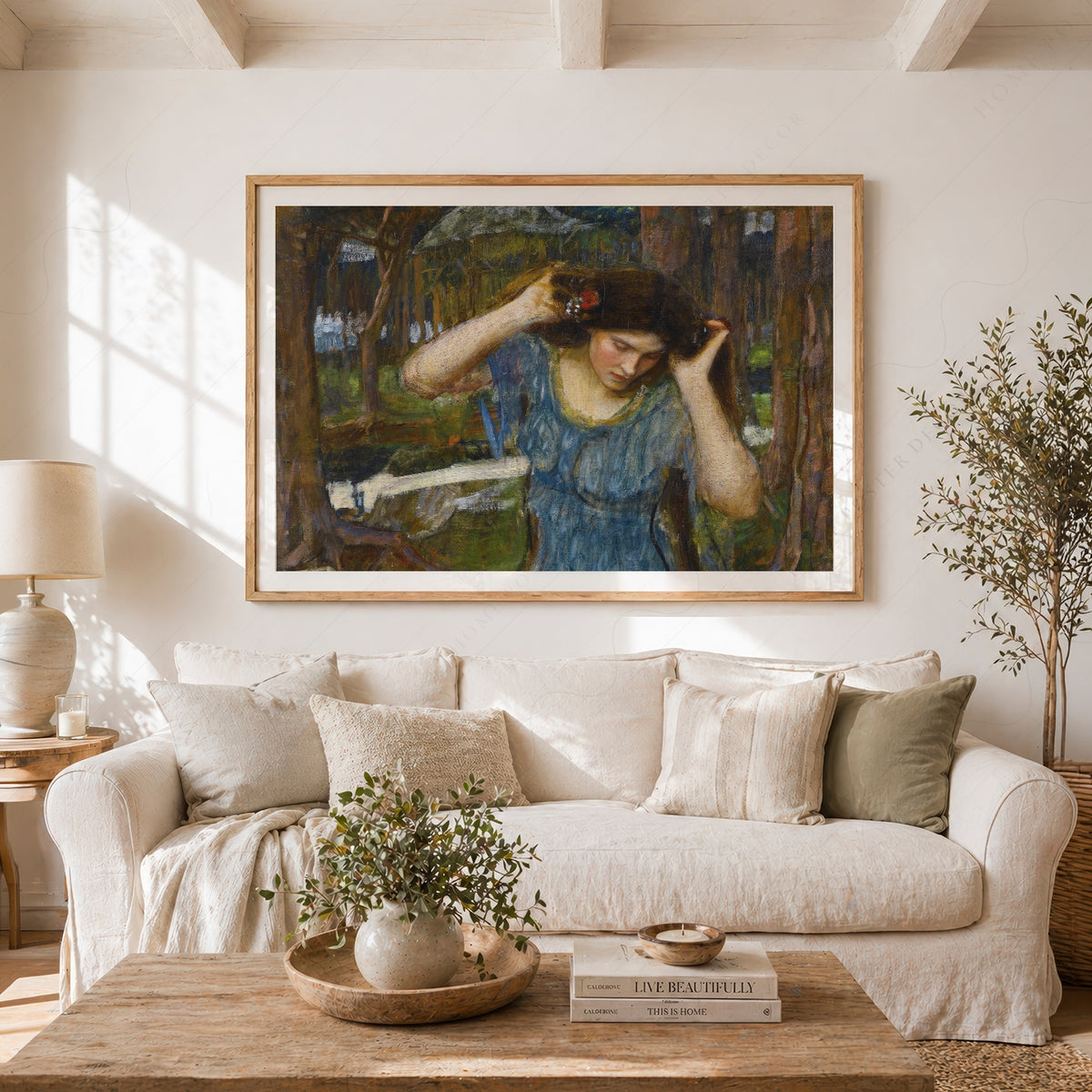 John William Waterhouse Woman in Blue in a Woodland Art Print — artwork preview 23