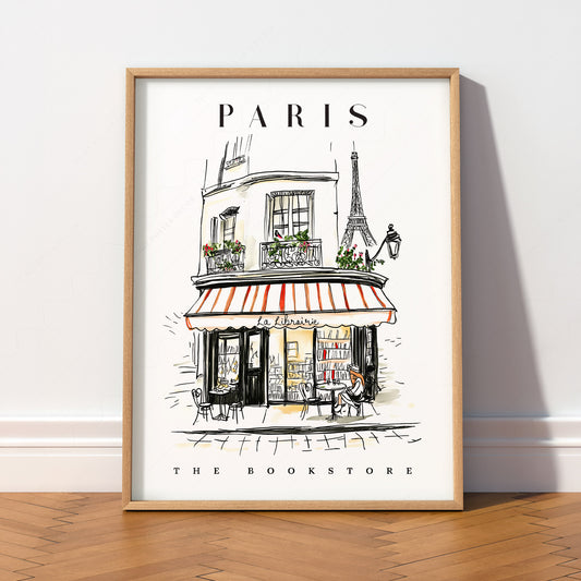 Paris Bookstore Art Print – French Bookshop Illustration Poster — artwork preview 2