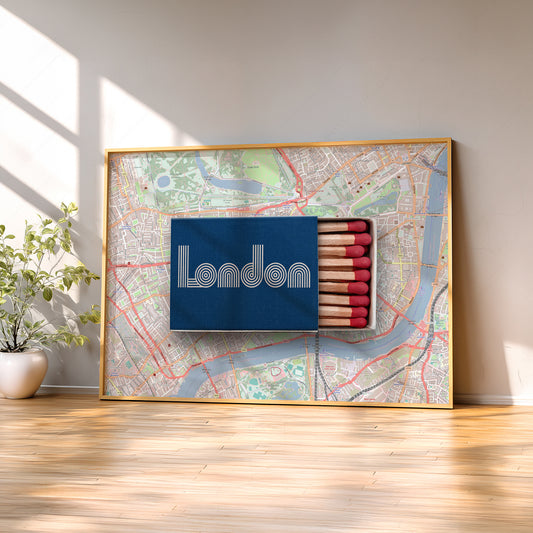 London Matchbox Print on City Map – Retro Travel Wall Art Poster — artwork preview 2