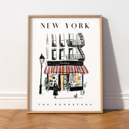 New York Bookstore Art Print – Charming City Illustration Wall Decor — artwork preview 2
