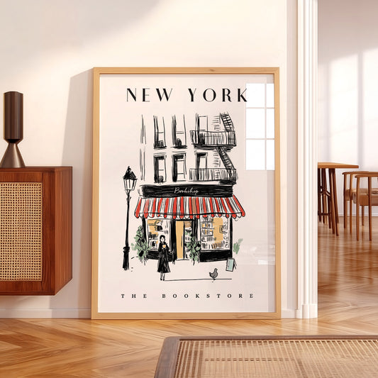 New York Bookstore Art Print – Charming City Illustration Wall Decor — artwork preview 5