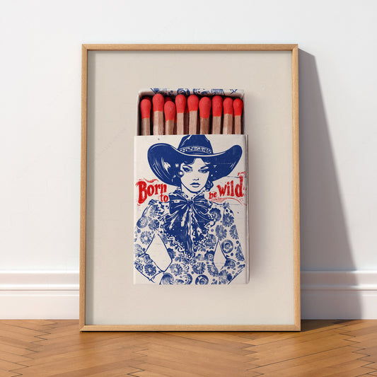 Born to Be Wild Cowgirl Matchbox Print – Vintage Western Wall Art Poster — artwork preview 2