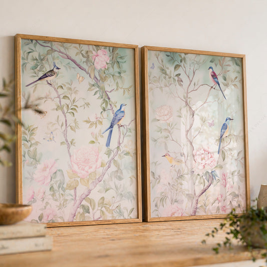 Set of 2 Chinoiserie Art Prints – Vintage Bird and Floral Wall Decor – 55-03 — artwork preview 8
