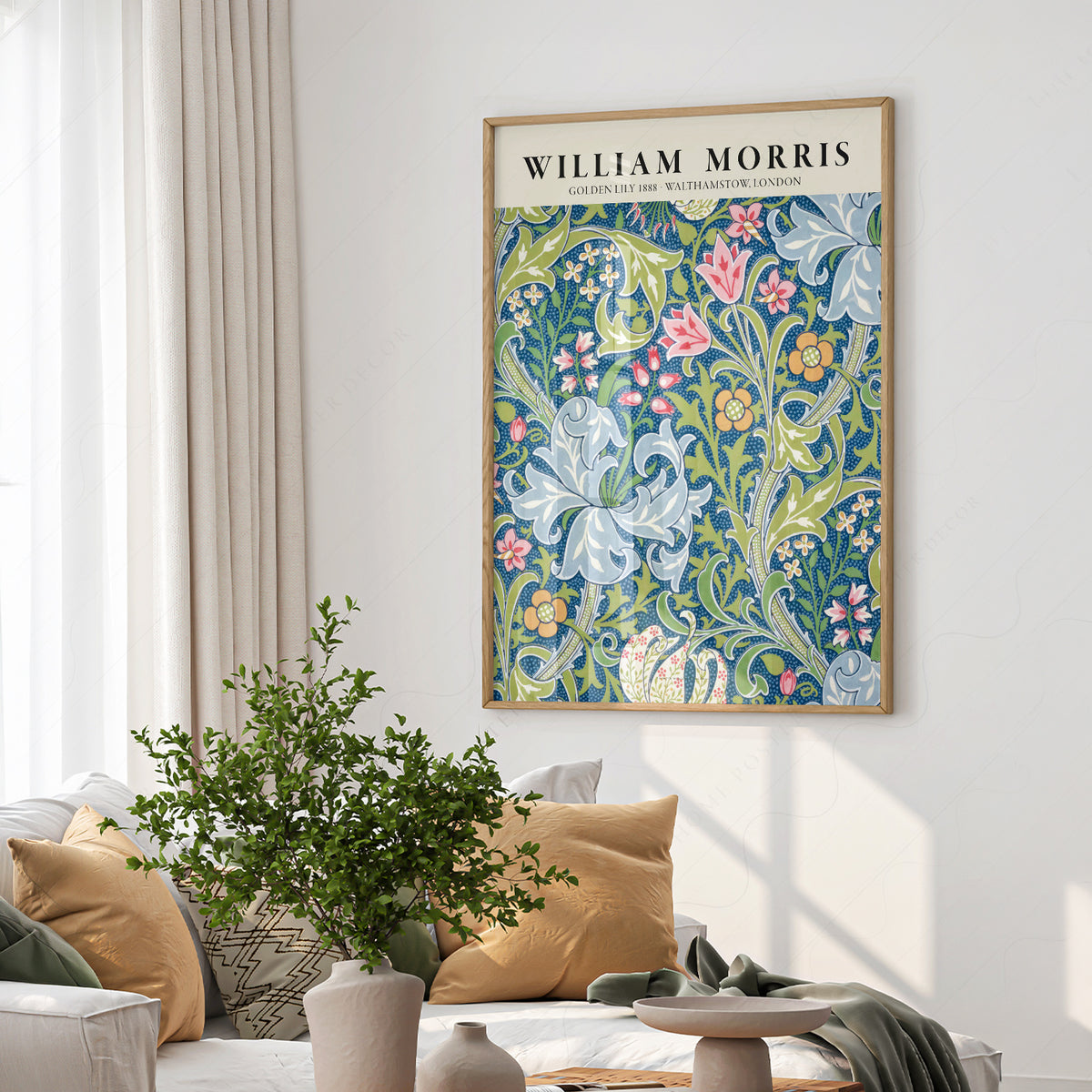 William Morris Golden Lily Blue Botanical Pattern Art Print — artwork preview 6