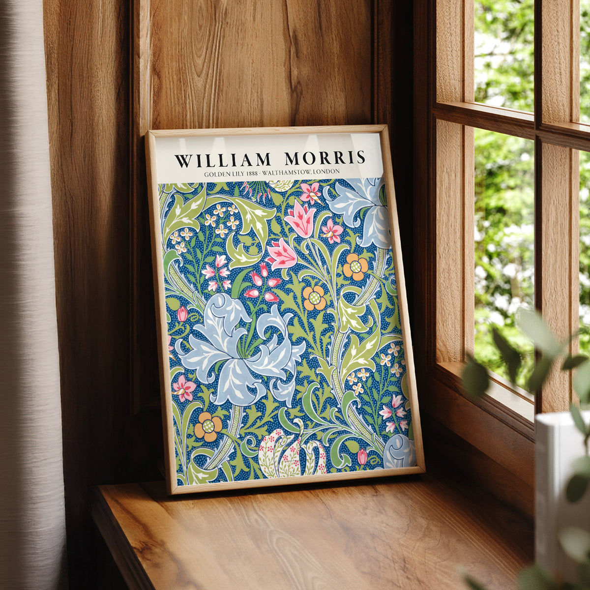 William Morris Golden Lily Blue Botanical Pattern Art Print — artwork preview 7