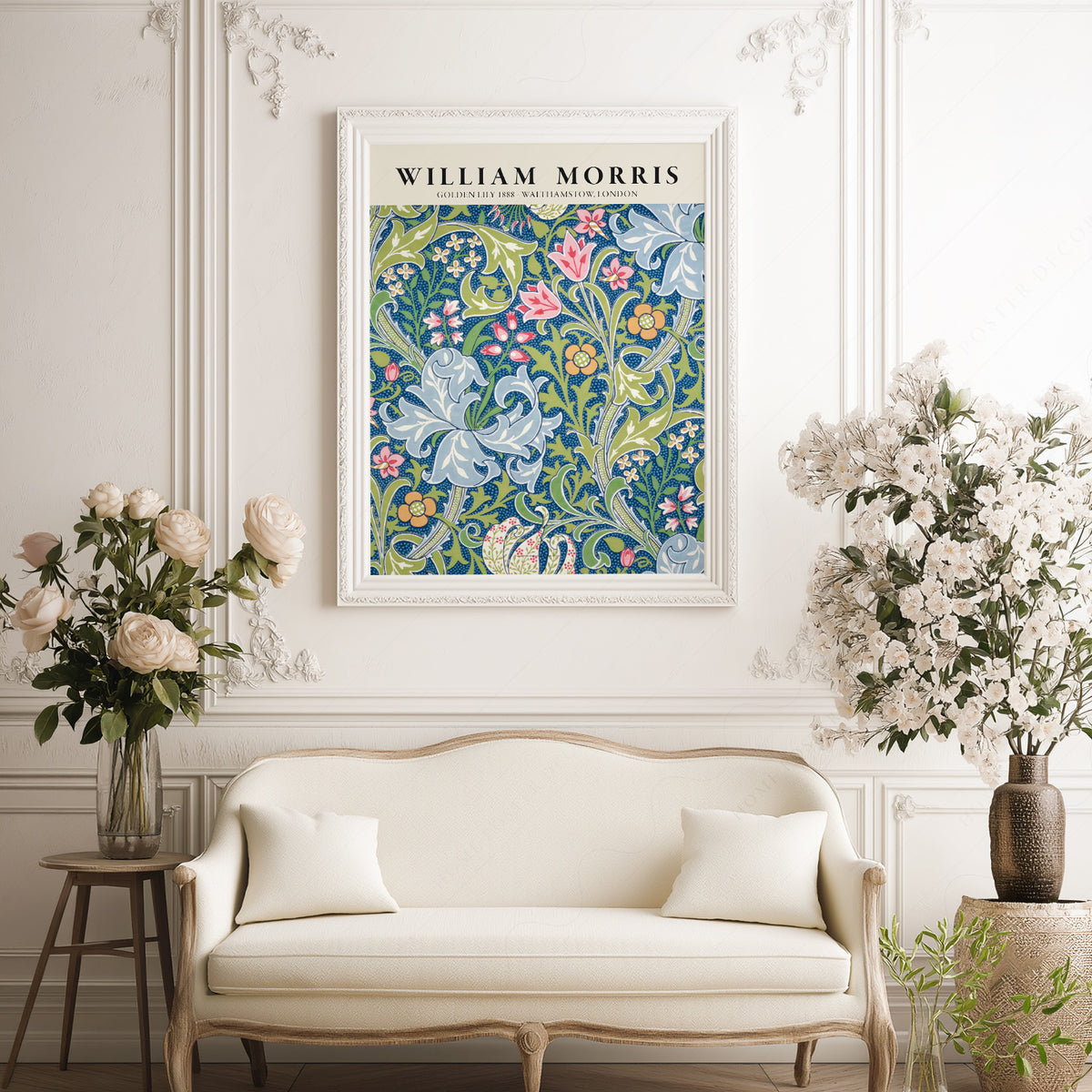 William Morris Golden Lily Blue Botanical Pattern Art Print — artwork preview 17