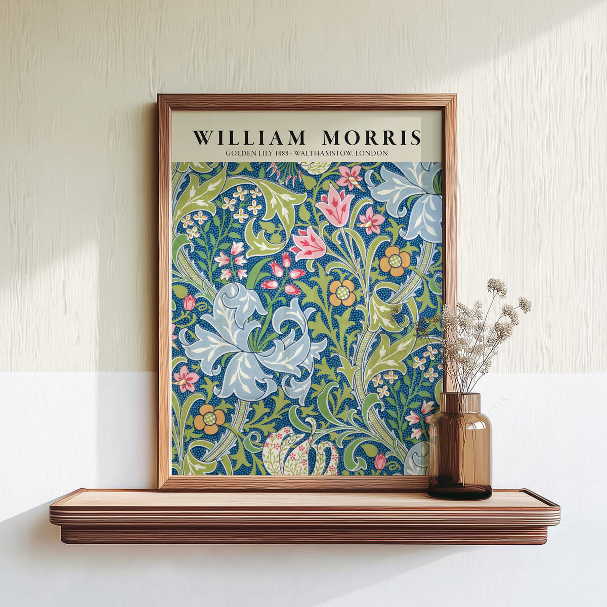 William Morris Golden Lily Blue Botanical Pattern Art Print — artwork preview 18
