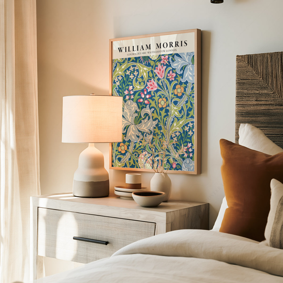 William Morris Golden Lily Blue Botanical Pattern Art Print — artwork preview 19