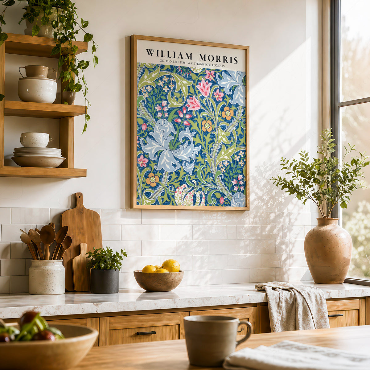 William Morris Golden Lily Blue Botanical Pattern Art Print — artwork preview 23