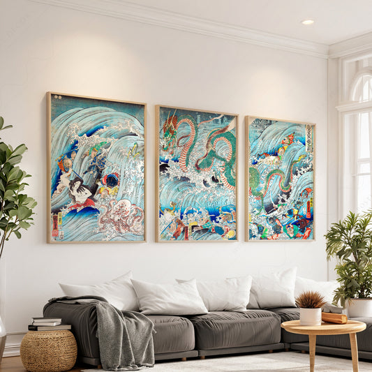 Utagawa Kuniyoshi Dragon Triptych Print Set – Japanese Ukiyo-e Wall Art — artwork preview 1