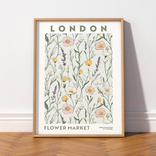 London Flower Market Print – Botanical Wildflower Wall Art Poster — artwork preview 2