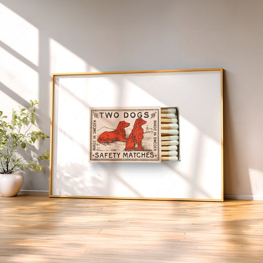Vintage Two Dogs Swedish Matchbox Print – Retro Wall Art Poster — artwork preview 2