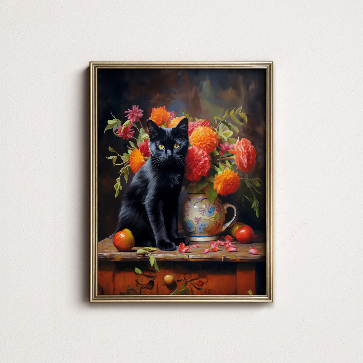 Black Cat Floral Still Life Art Print – Vintage Style Wall Decor Poster – 38-03 — artwork preview 14