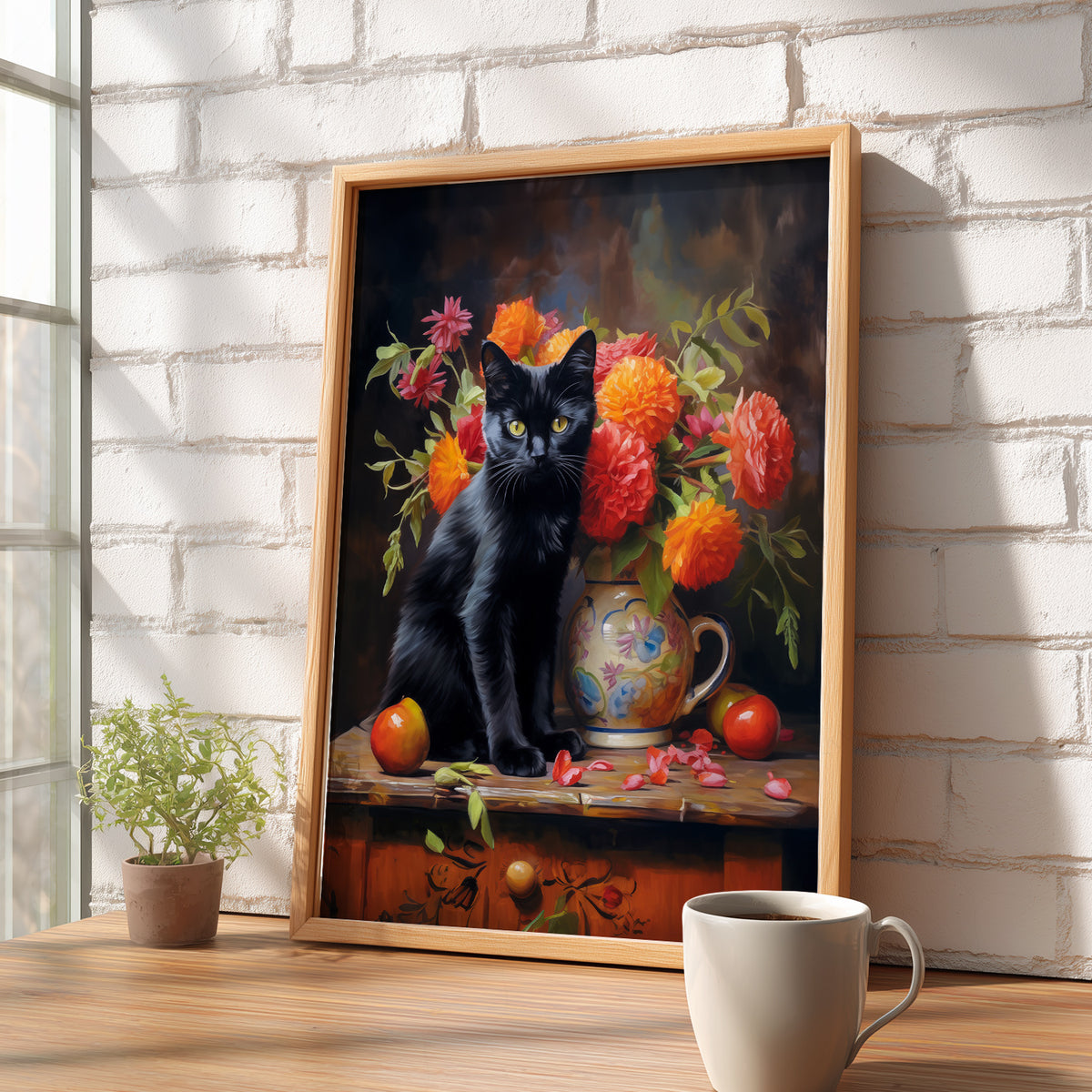 Black Cat Floral Still Life Art Print – Vintage Style Wall Decor Poster – 38-03 — artwork preview 16