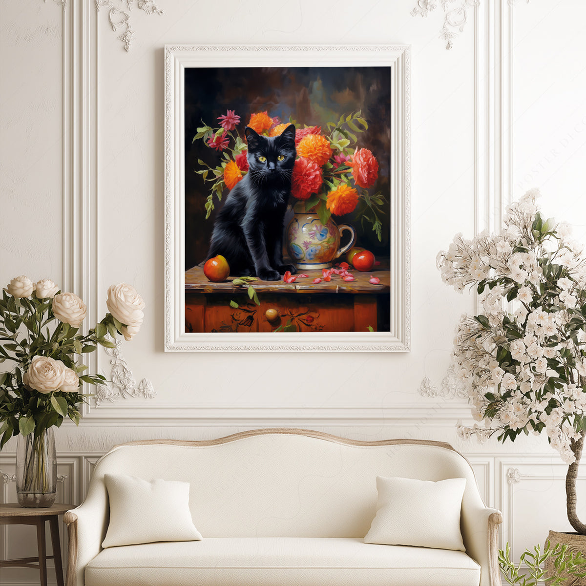 Black Cat Floral Still Life Art Print – Vintage Style Wall Decor Poster – 38-03 — artwork preview 17