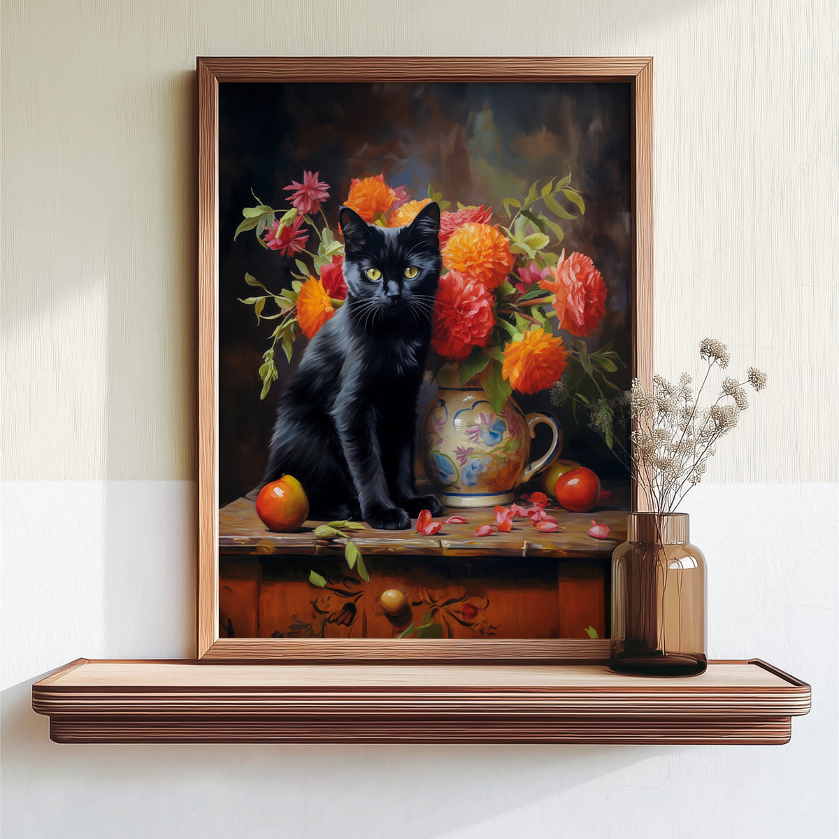 Black Cat Floral Still Life Art Print – Vintage Style Wall Decor Poster – 38-03 — artwork preview 18