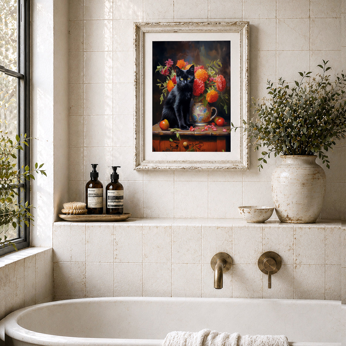 Black Cat Floral Still Life Art Print – Vintage Style Wall Decor Poster – 38-03 — artwork preview 21