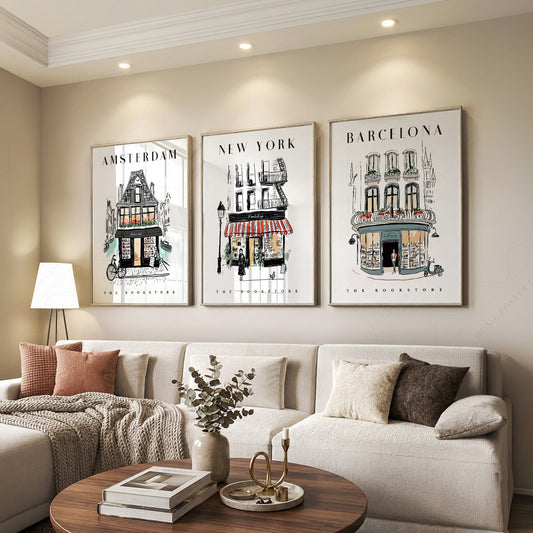 Bookstore Art Print Set – NYC Barcelona Amsterdam Travel Poster Collection — artwork preview 7